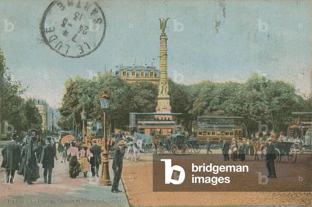 Paris - Pont au Change and Place du Chatelet. Postcard sent in 1913.
