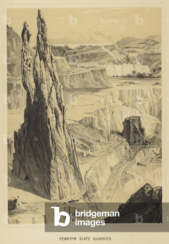Penrhyn Slate Quarries (colour litho)