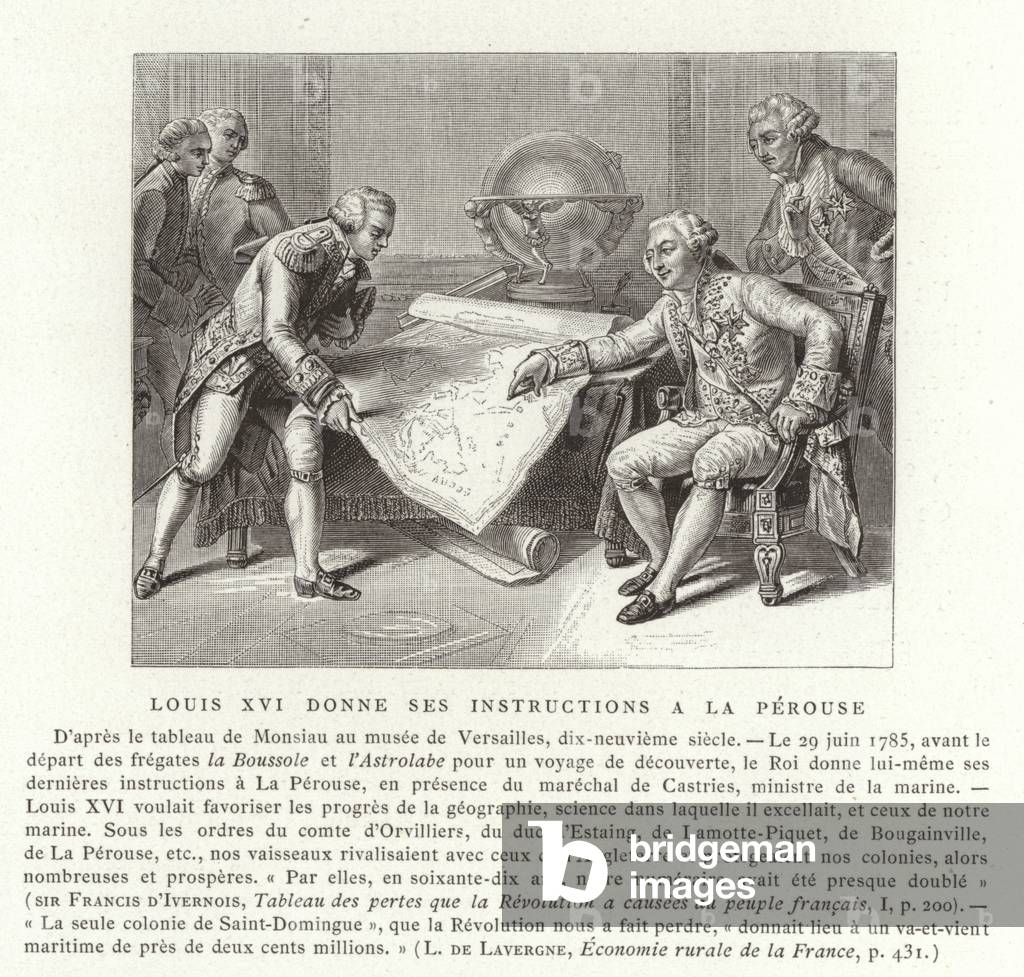 Louis XVI of France giving his instructions to the Comte de Laperouse, 1785 (engraving)