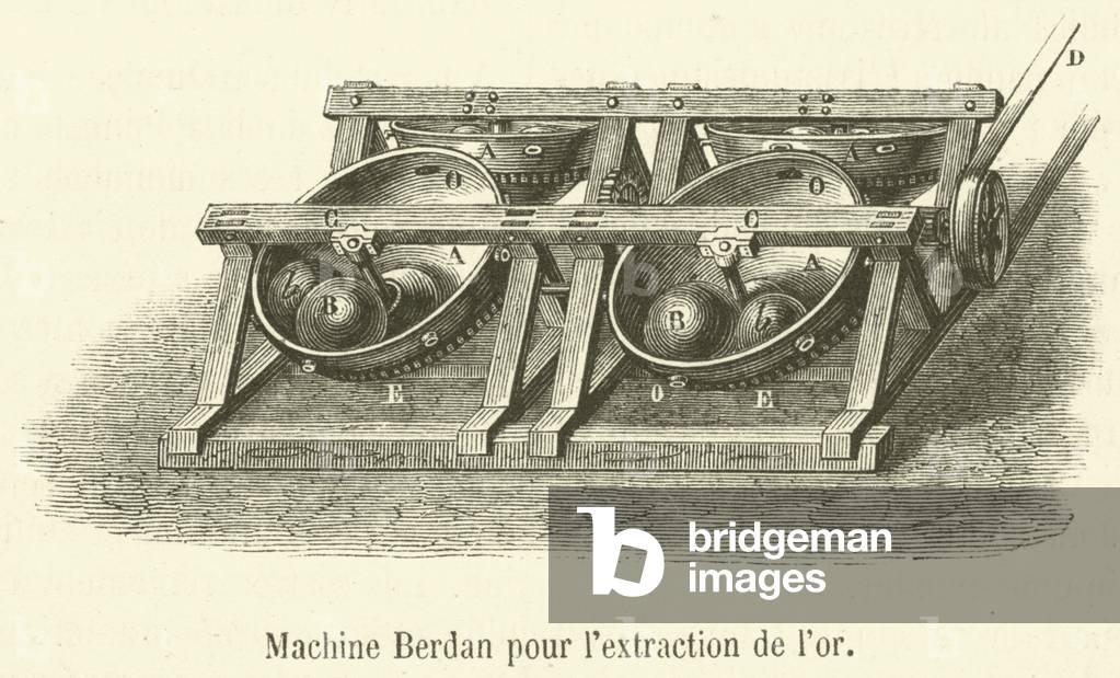 Machine Berdan pour l'extraction de l'or (engraving)