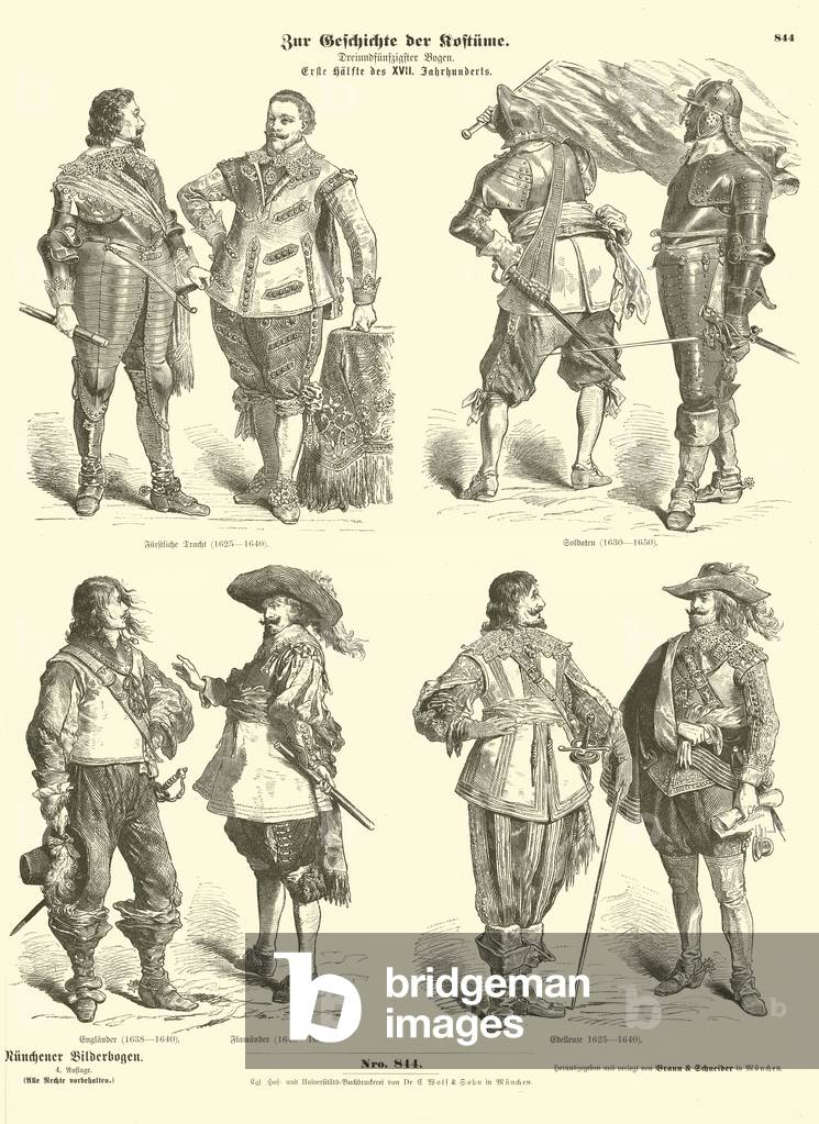 Men's costumes of the first half of the 17th Century (engraving)