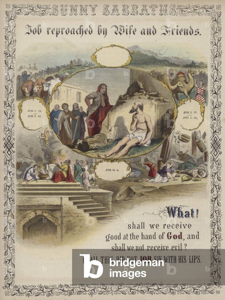 Job reproached by wife and friends (coloured engraving)