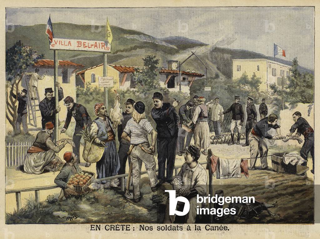French troops in Chania, Crete, 1897 (colour litho)
