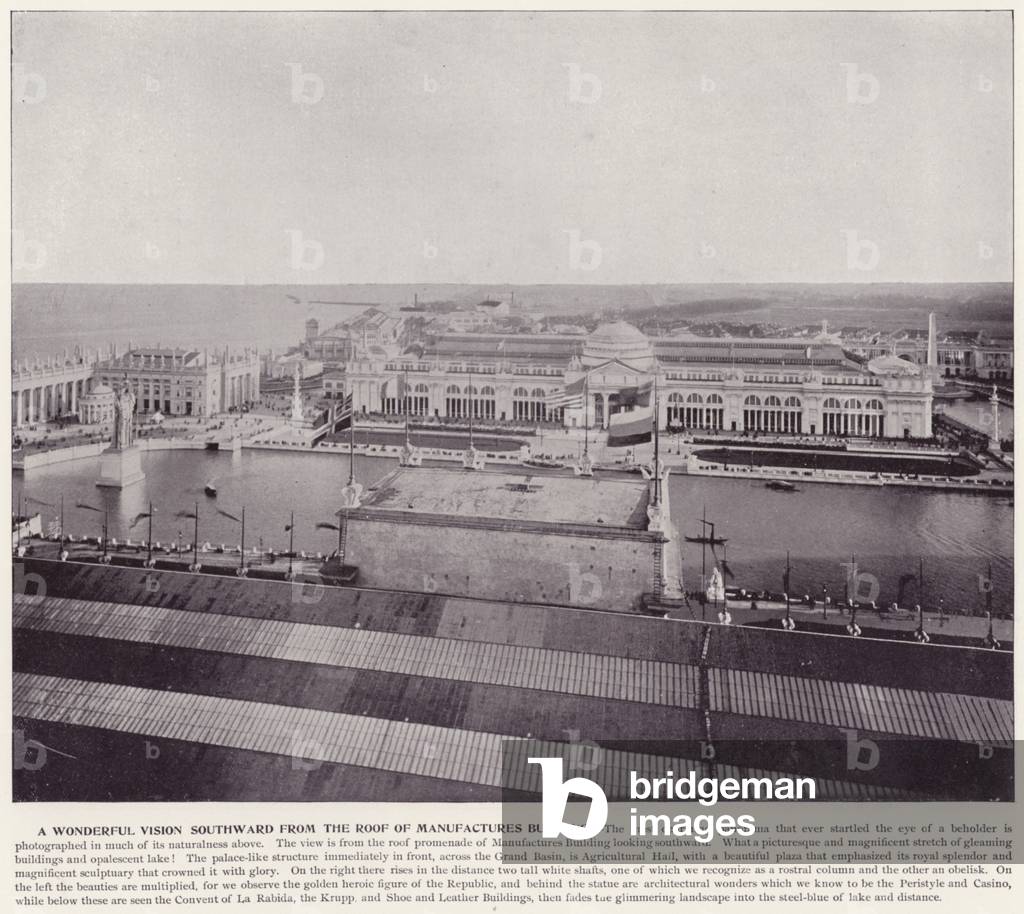 Chicago World's Fair, 1893: A Wonderful Vision Southward from the Roof of Manufactures Building (b/w photo)