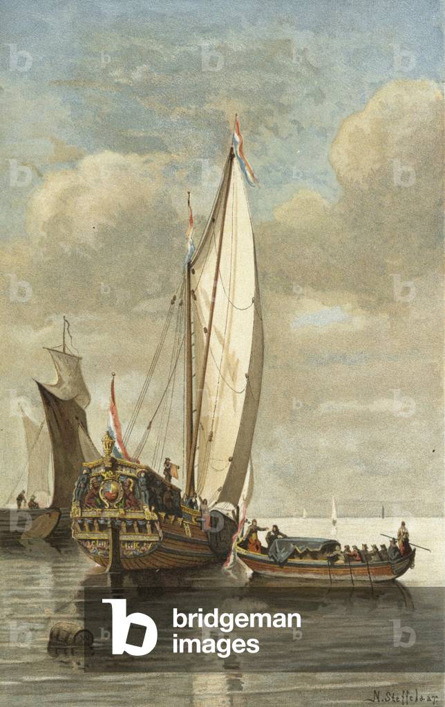 The yacht of Prince William III (colour litho)