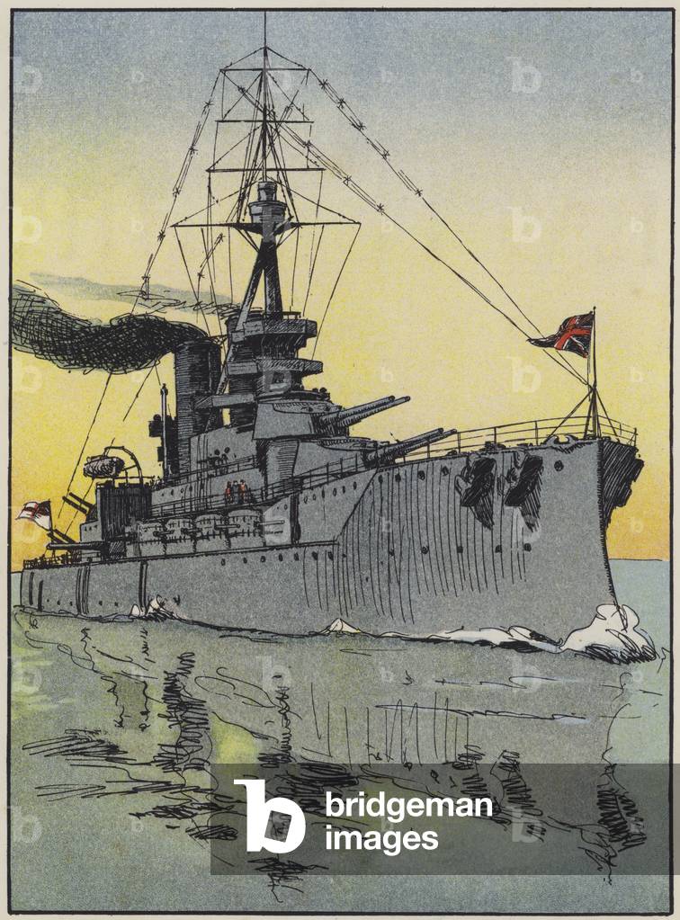 Admiral Jellicoe's Flagship, HMS Iron Duke (colour litho)