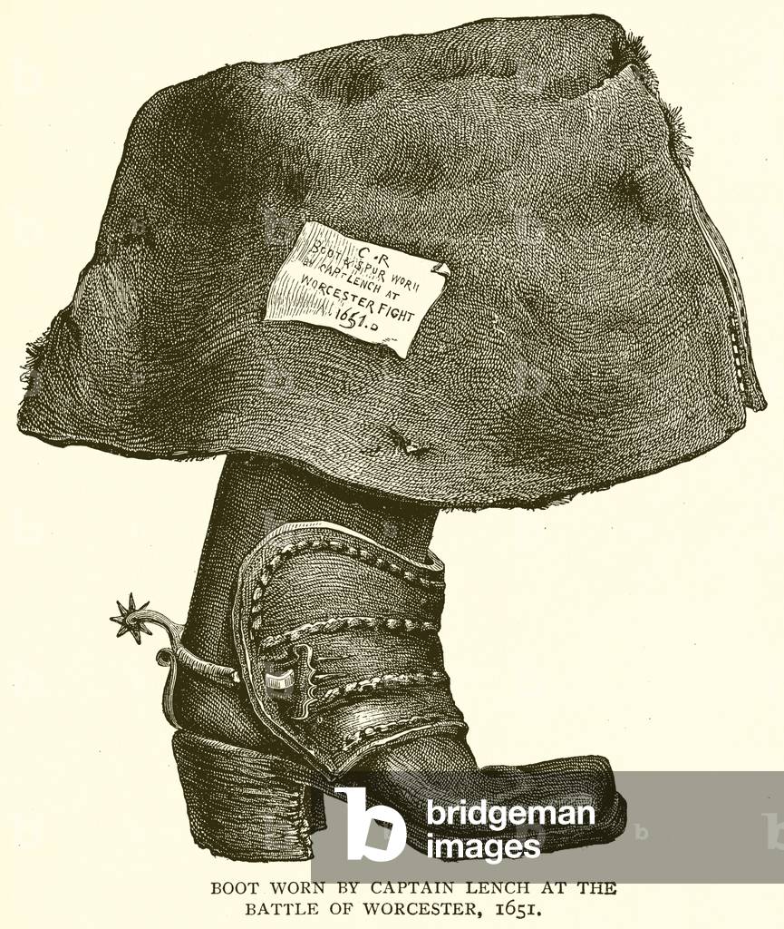 Boot Worn by Captain Lench at the Battle of Worcester, 1651 (engraving)
