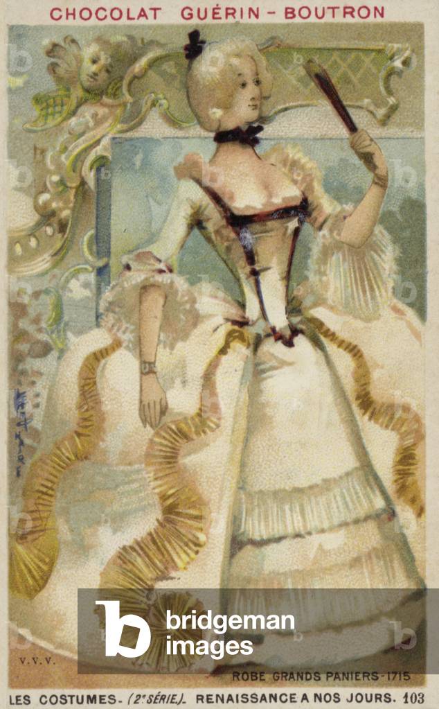 Dress with large panniers, 1715 (chromolitho)