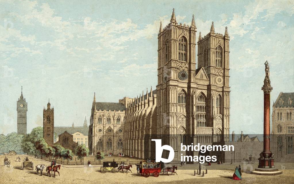Westminster Abbey, London (coloured engraving)