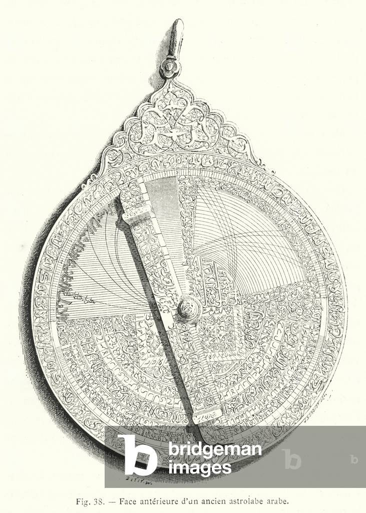 Face anterieure d'un ancien astrolabe arabe (engraving)