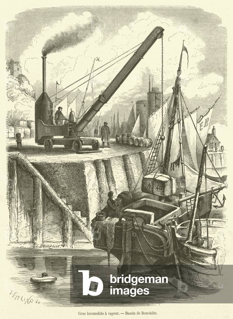Grue locomobile a vapeur (engraving)