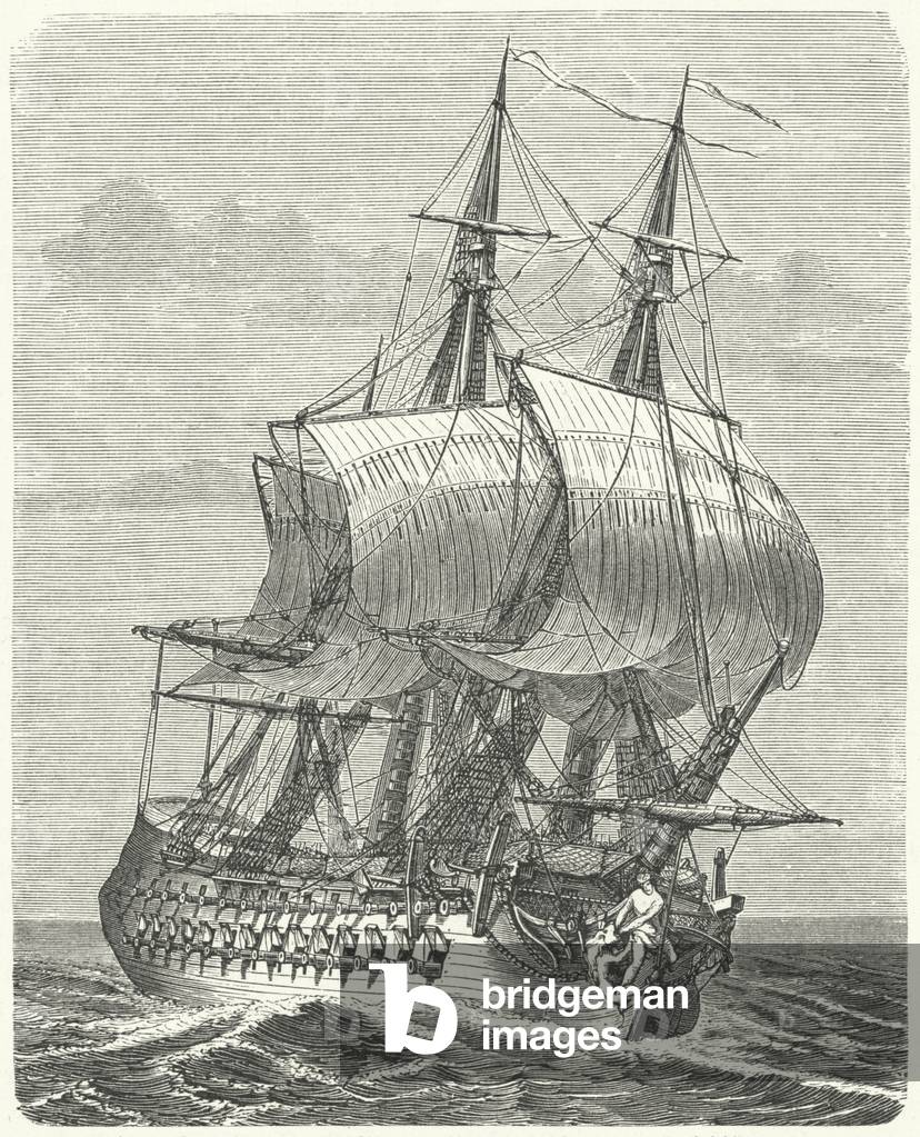Hercule, French 58-gun frigate (engraving)