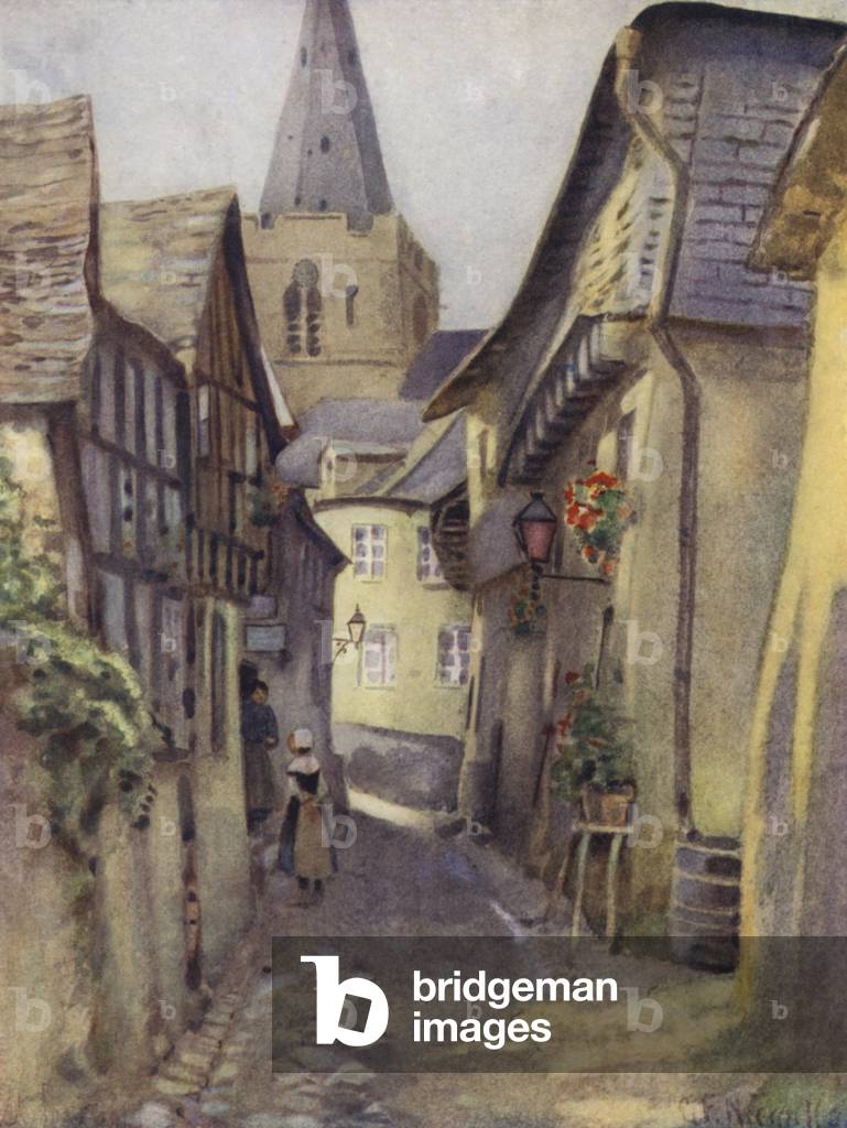 An Old Street in St Goar (colour litho)