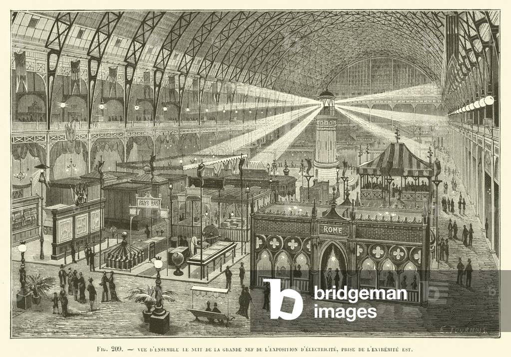 Vue D'Ensemble De Nuit De La Grande Nef De L'Exposition D'Electricite, Prise De L'Extremite Est (engraving)