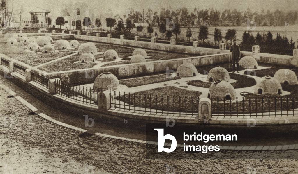Snake farm in Brazil, where venom is extracted for use in producing anti-toxin for bite victims (b/w photo)