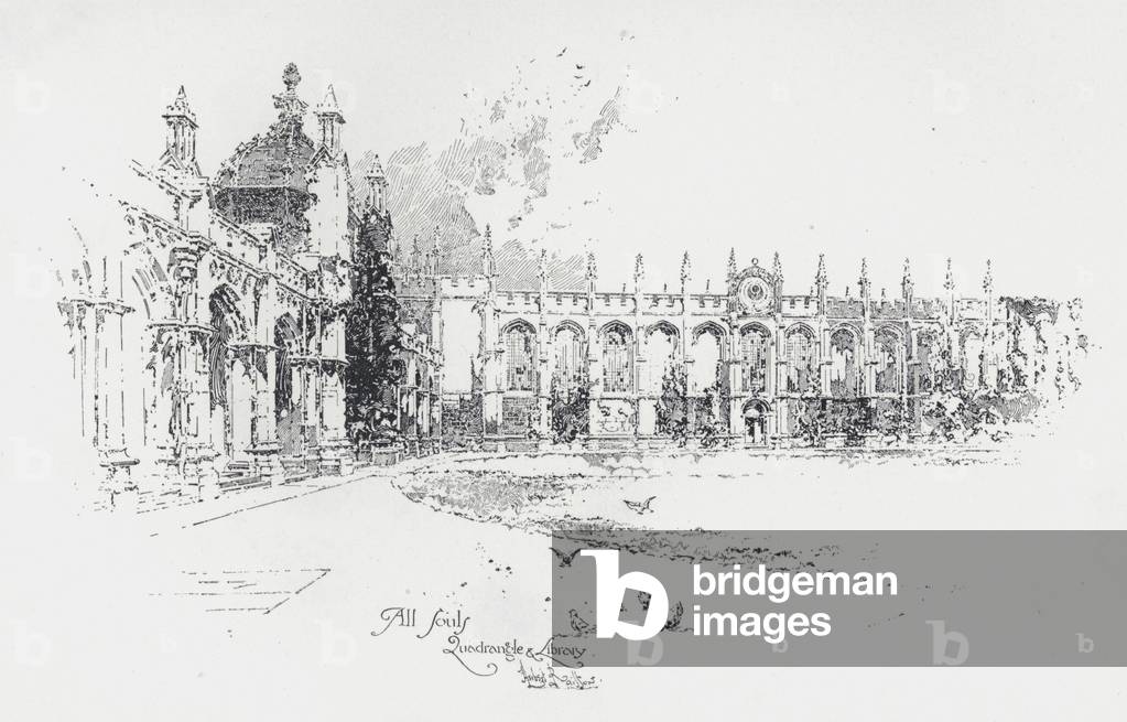 Quadrangle and library, All Souls' College, Oxford (litho)