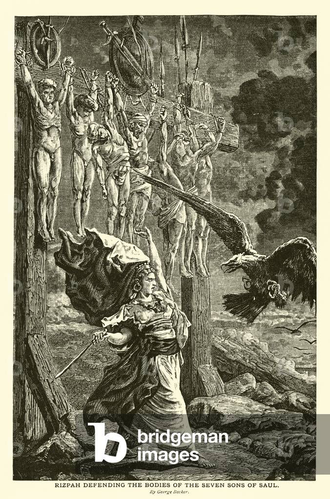 Rizpah defending the Bodies of the Seven Sons of Saul, by George Becker (engraving)