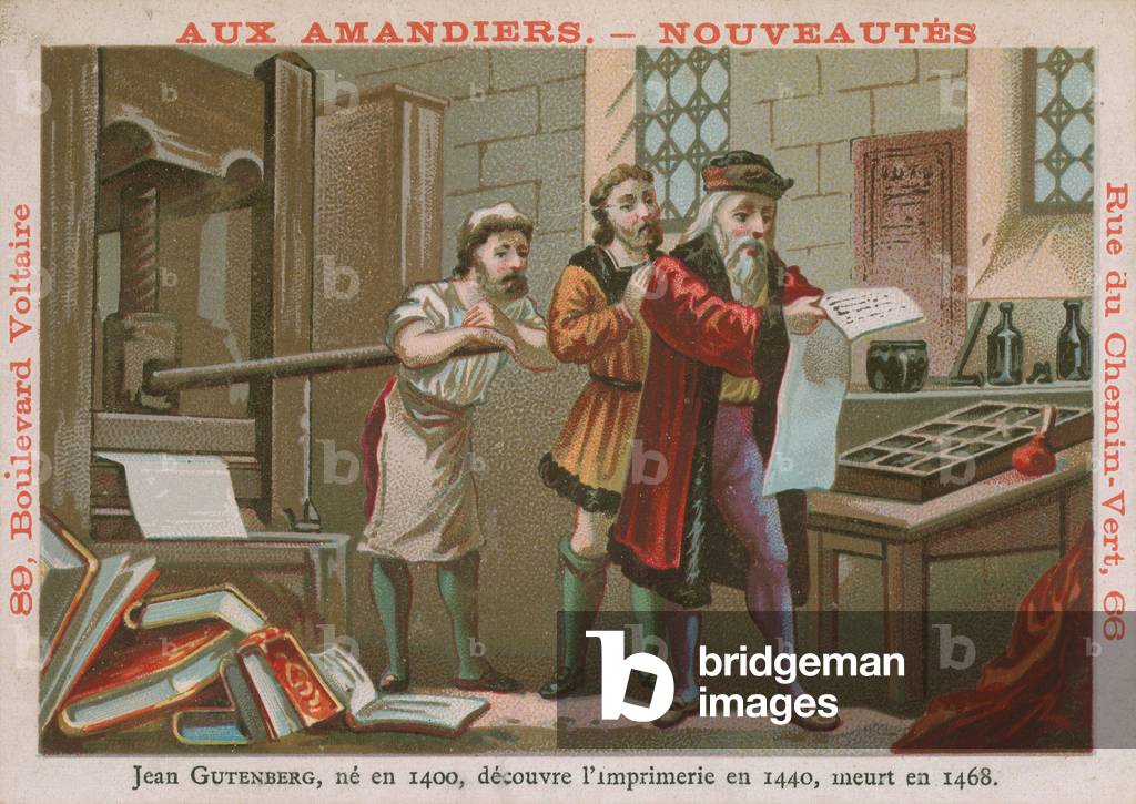 Johannes Gutenberg, 15th Century German inventor and printer (chromolitho)
