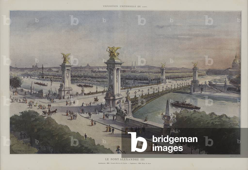 Pont Alexandre III, Exposition Universelle 1900, Paris (colour litho)