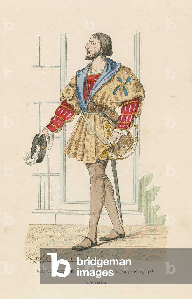 Gentleman of the court of Francis I of France (coloured engraving)