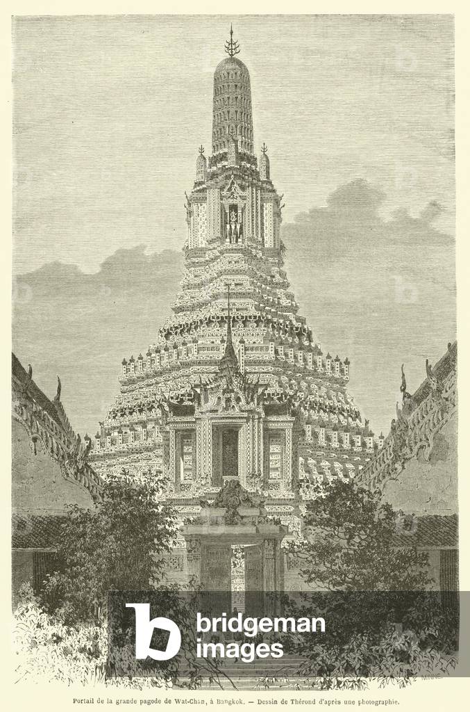 Portail de la grande pagode de Wat-Chan, a Bangkok (engraving)