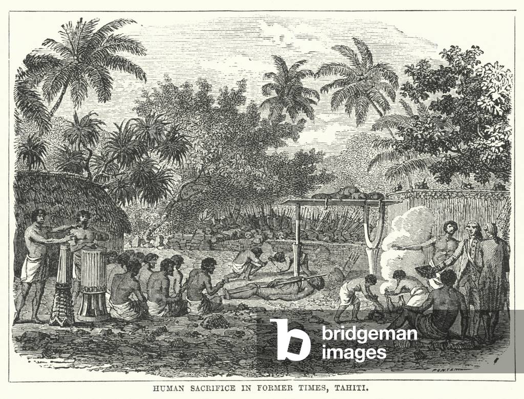 Human Sacrifice in Former Times, Tahiti (engraving)