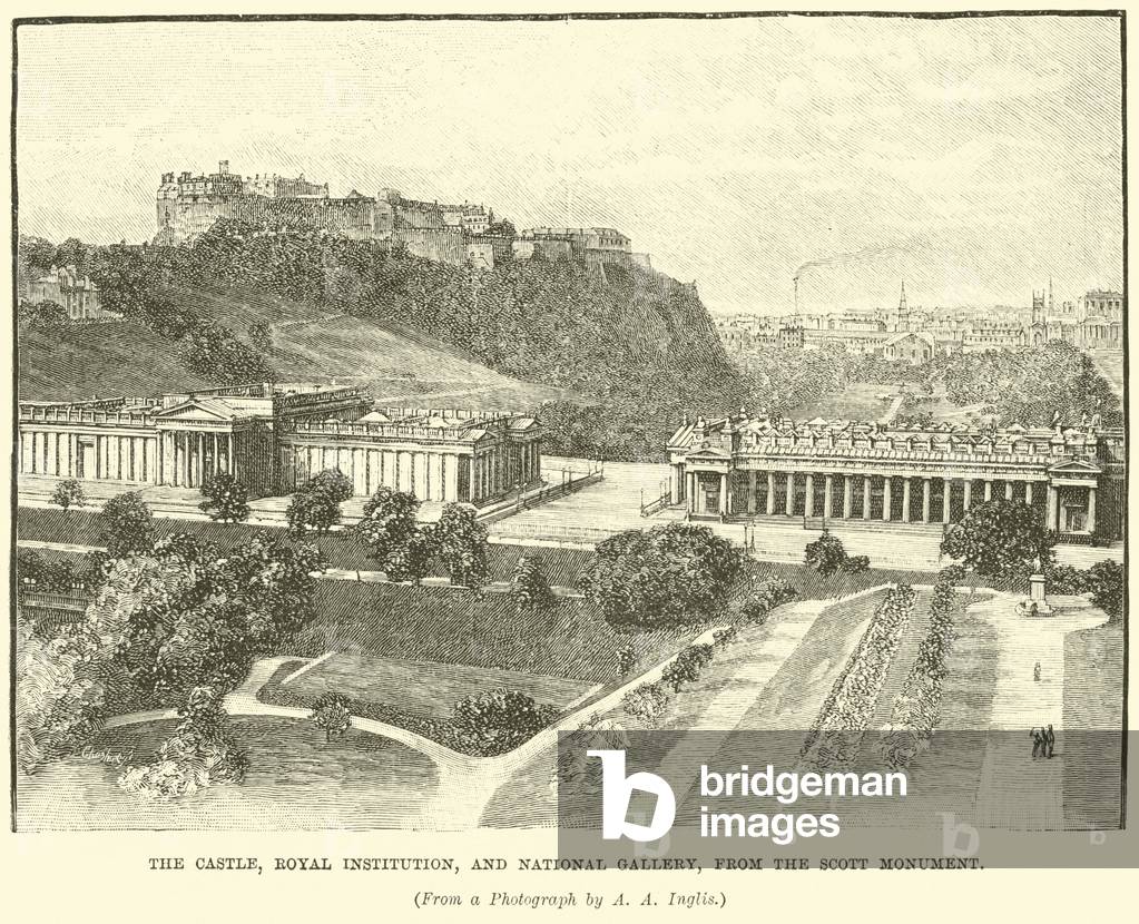 The Castle, Royal Institution, and National Gallery, from the Scott Monument (engraving)
