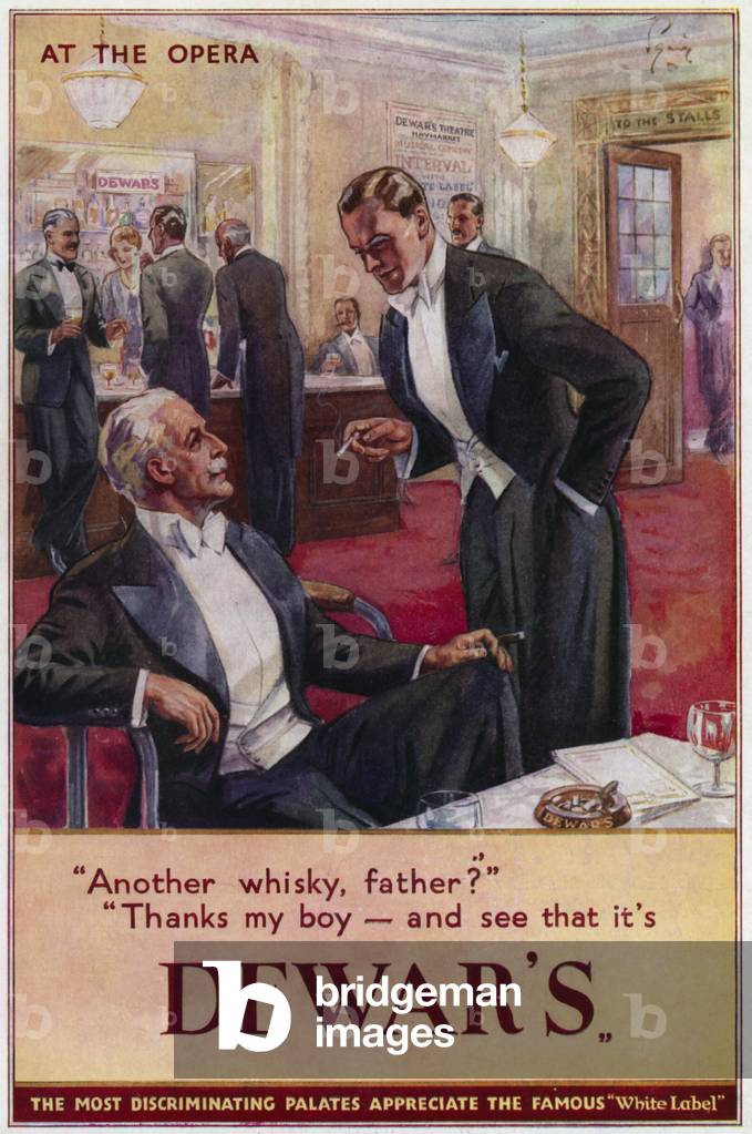 Advertisement for Dewars Whisky: At The Opera (colour litho)