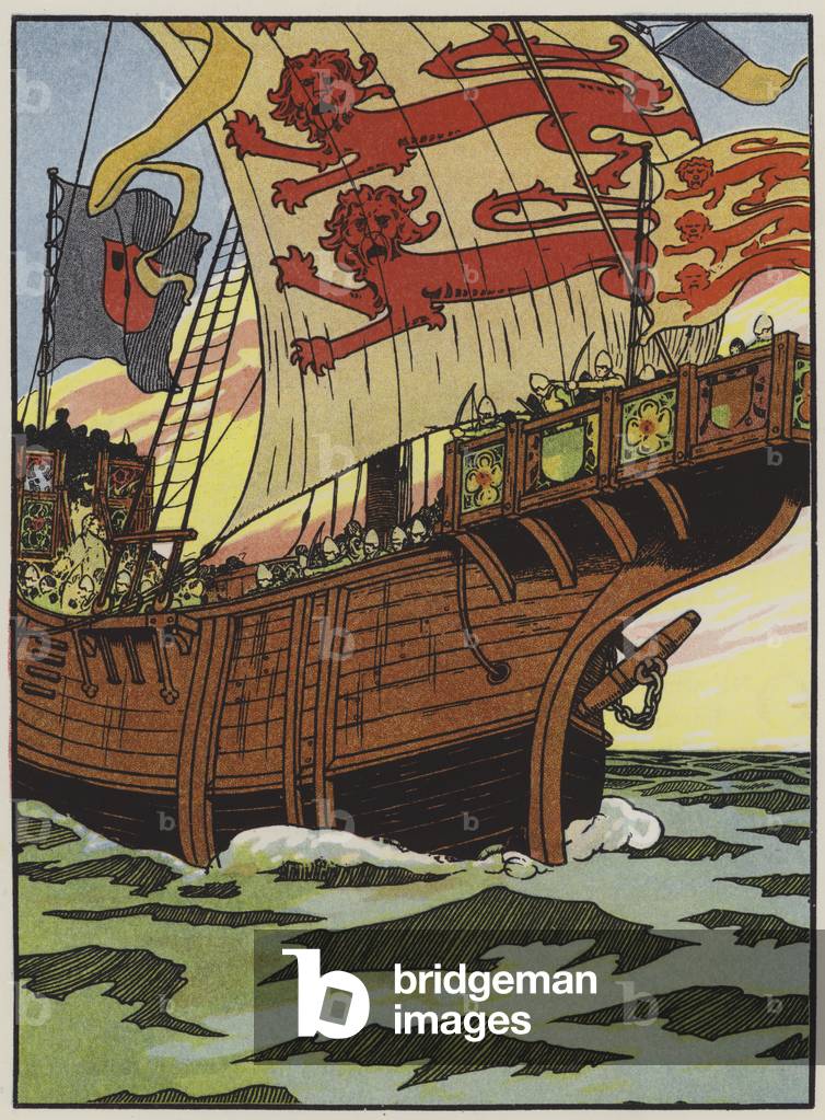 A Battleship of Edward III's Time (colour litho)
