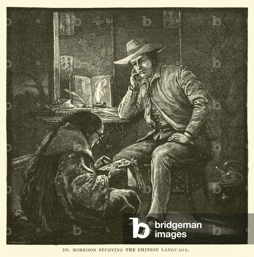 Dr Morrison studying the Chinese language (engraving)