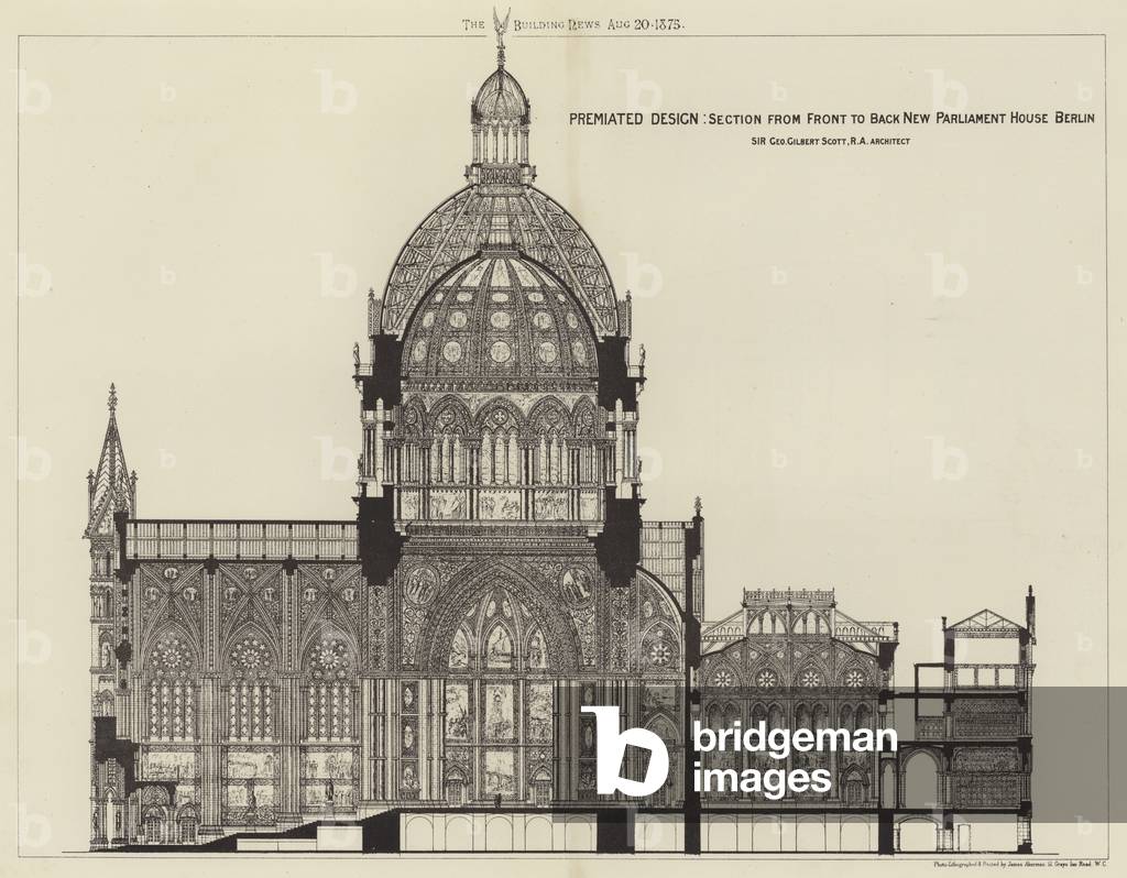 Premiated Design, Section from Front to Back New Parliament House Berlin (engraving)