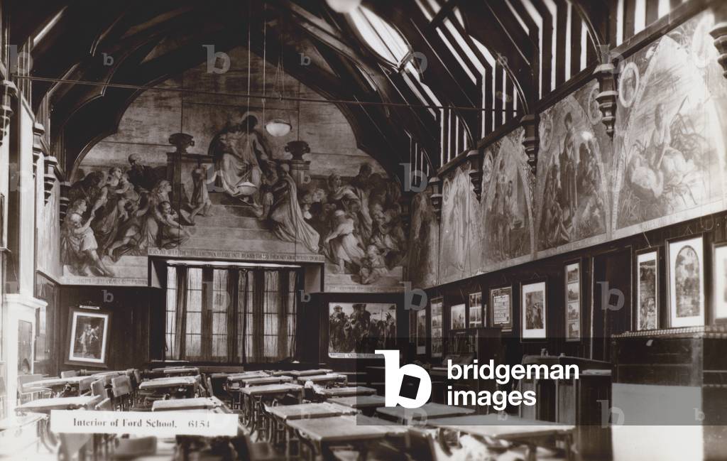 Interior of Ford School, Northumberland (b/w photo)
