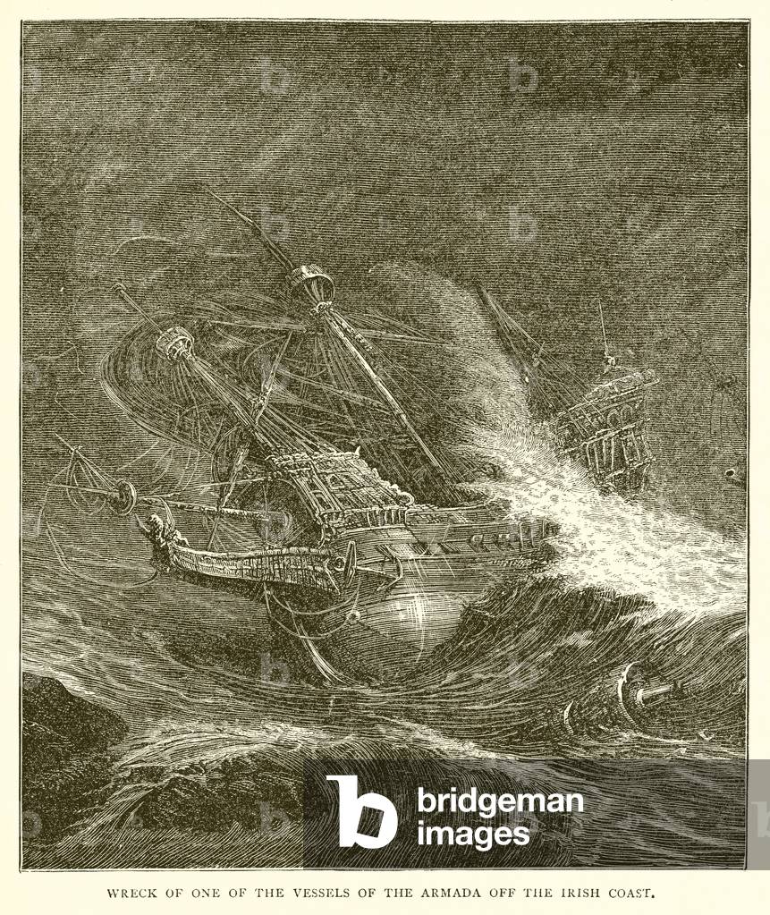 Wreck of One of the Vessels of the Armada Off the Irish Coast (engraving)