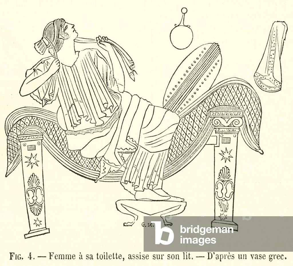 Femme a sa toilette, assise sur son lit (engraving)