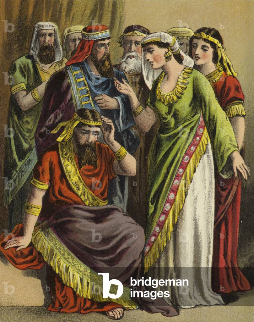 The Story of Queen Esther: Haman lays his complaint before Zeresh his wife and all his friends (colour litho)
