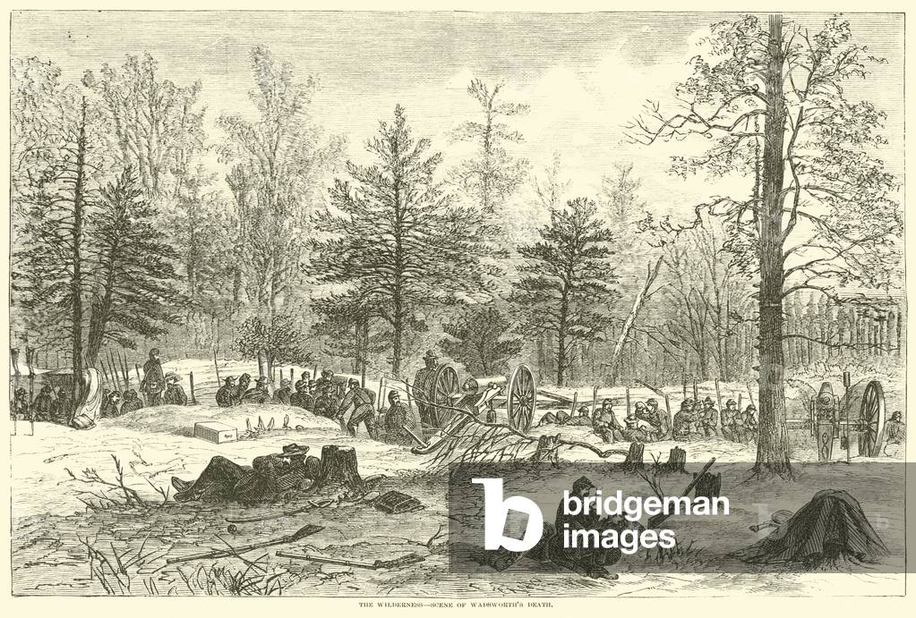 The Wilderness, scene of Wadsworth's death, May 1864 (engraving)
