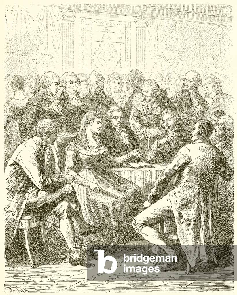 The Girondins at the home Madame Roland (engraving)