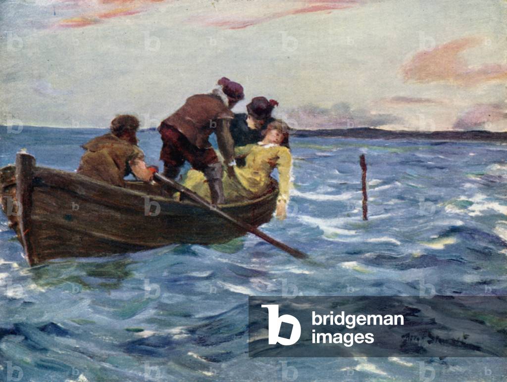 Friendly Hands lifted her into the Boat (colour litho)