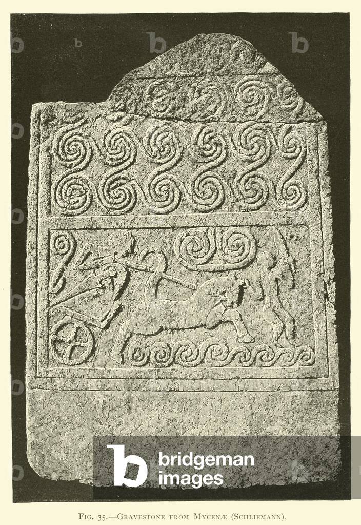 Gravestone from Mycenae, Schliemann (engraving)