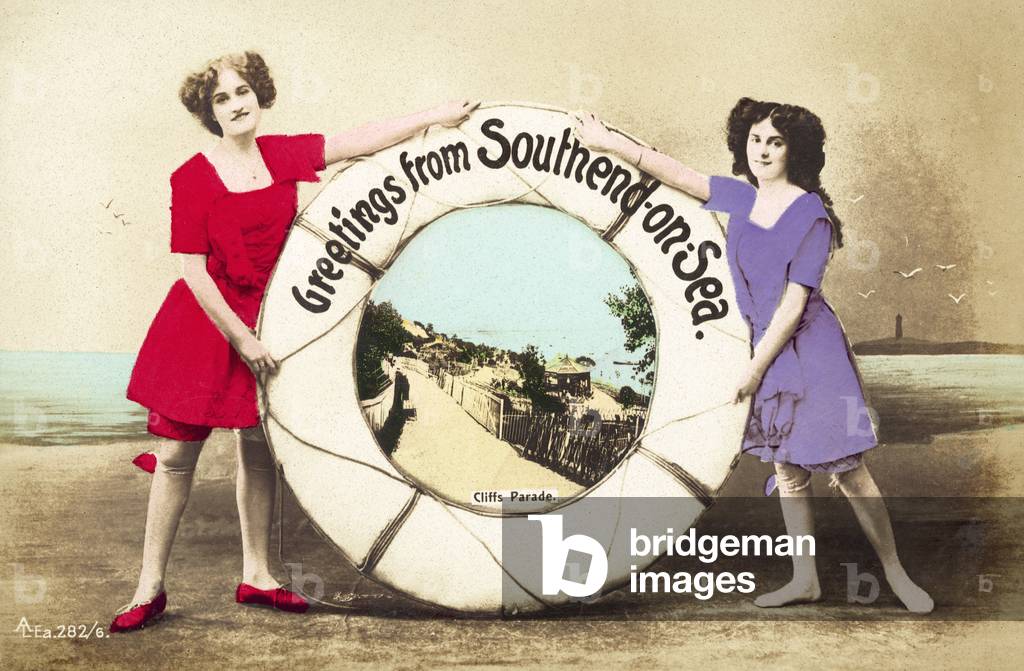 Life Belt, Greetings, Southend-On-Sea, girls (colour photo)