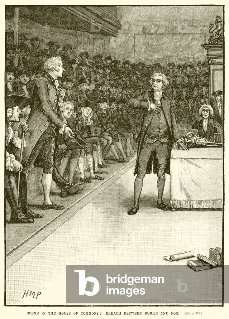 Scene in the House of Commons: Breach between Burke and Fox (engraving)
