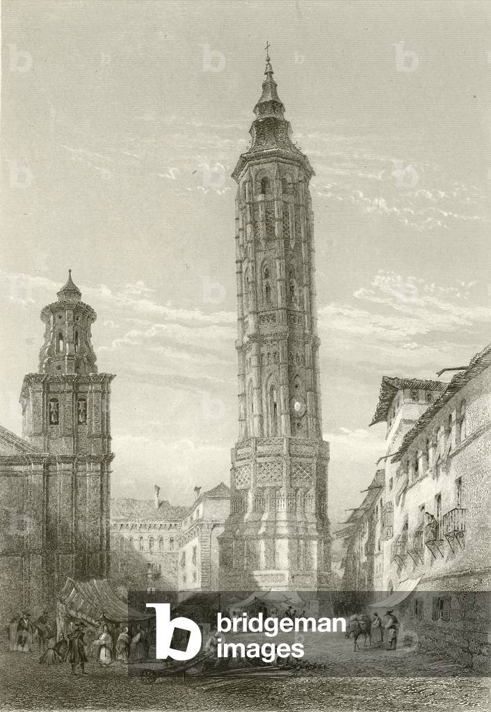 The Leaning Tower, Saragossa (engraving)