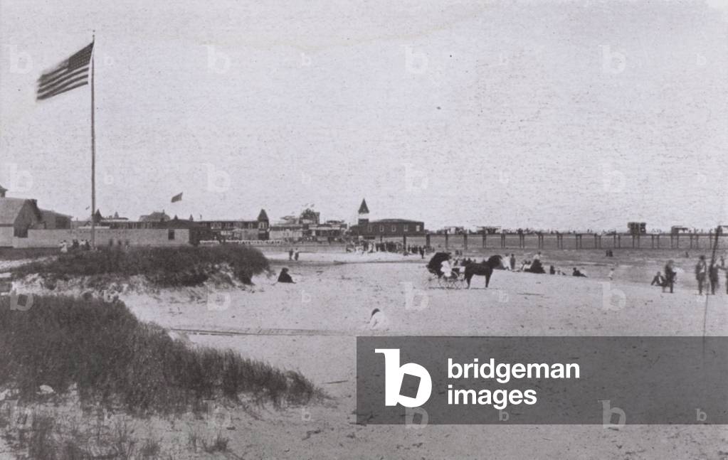 Old Orchard Beach, Maine: Beach scene (b/w photo)