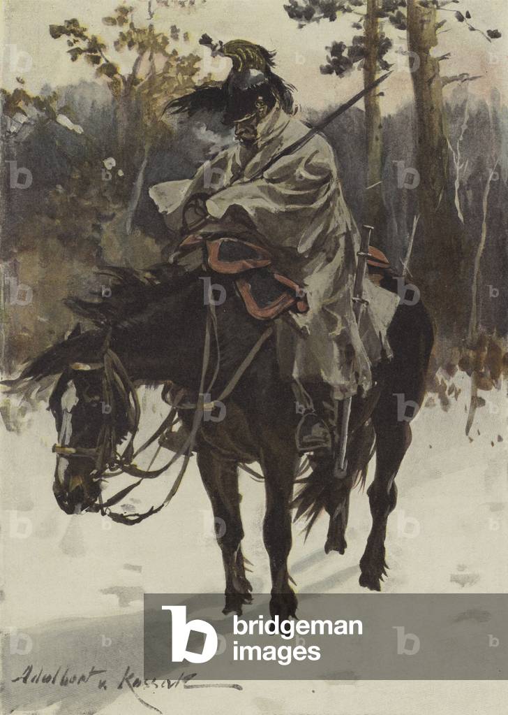 French Cuirassier on Sentry Duty (1812) (colour litho)