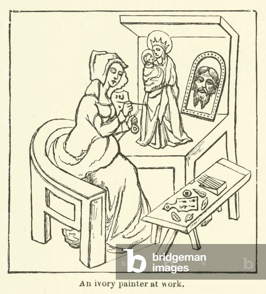 An ivory painter at work (engraving)