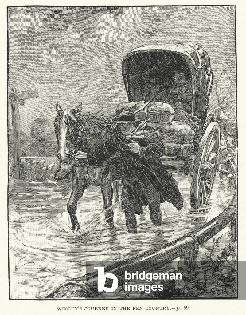John Wesleys journey in the fen country (engraving)