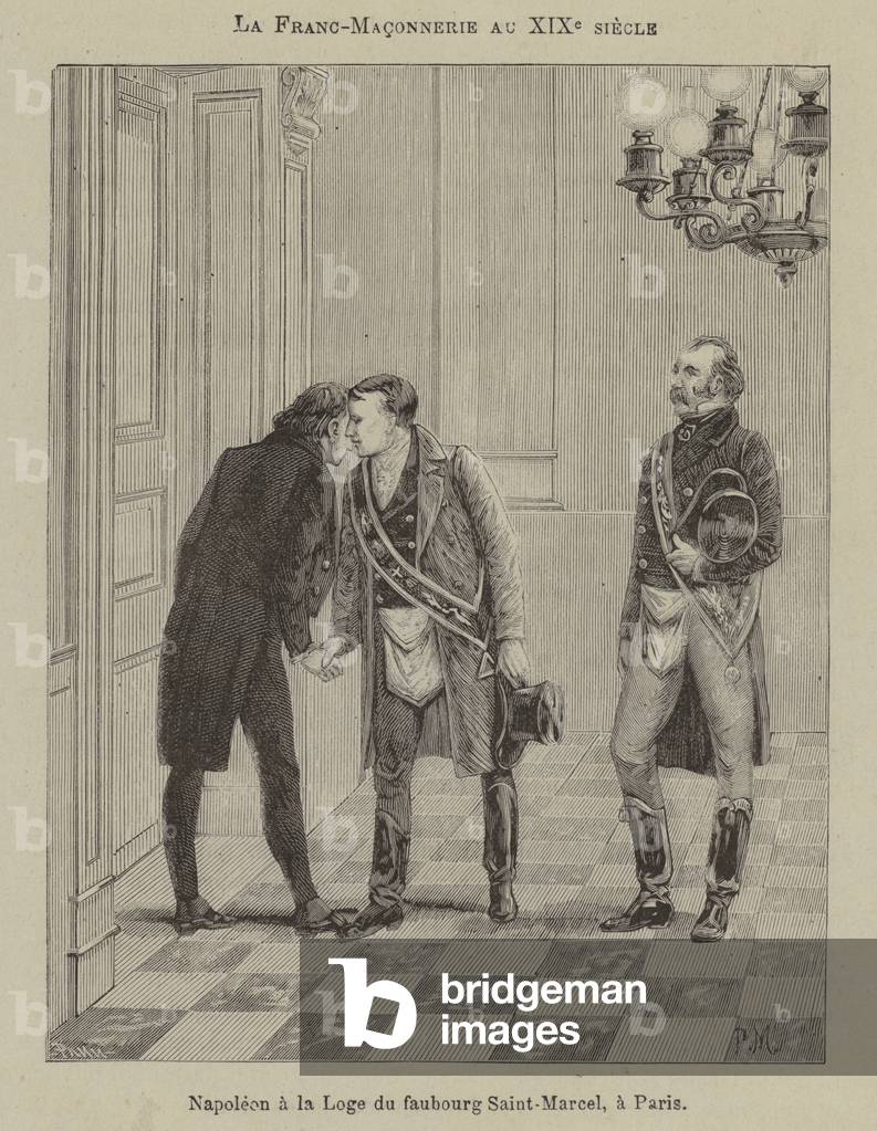 Freemasonry in the 19th Century: Napoleon at the Lodge of Saint Marcel, Paris (engraving)