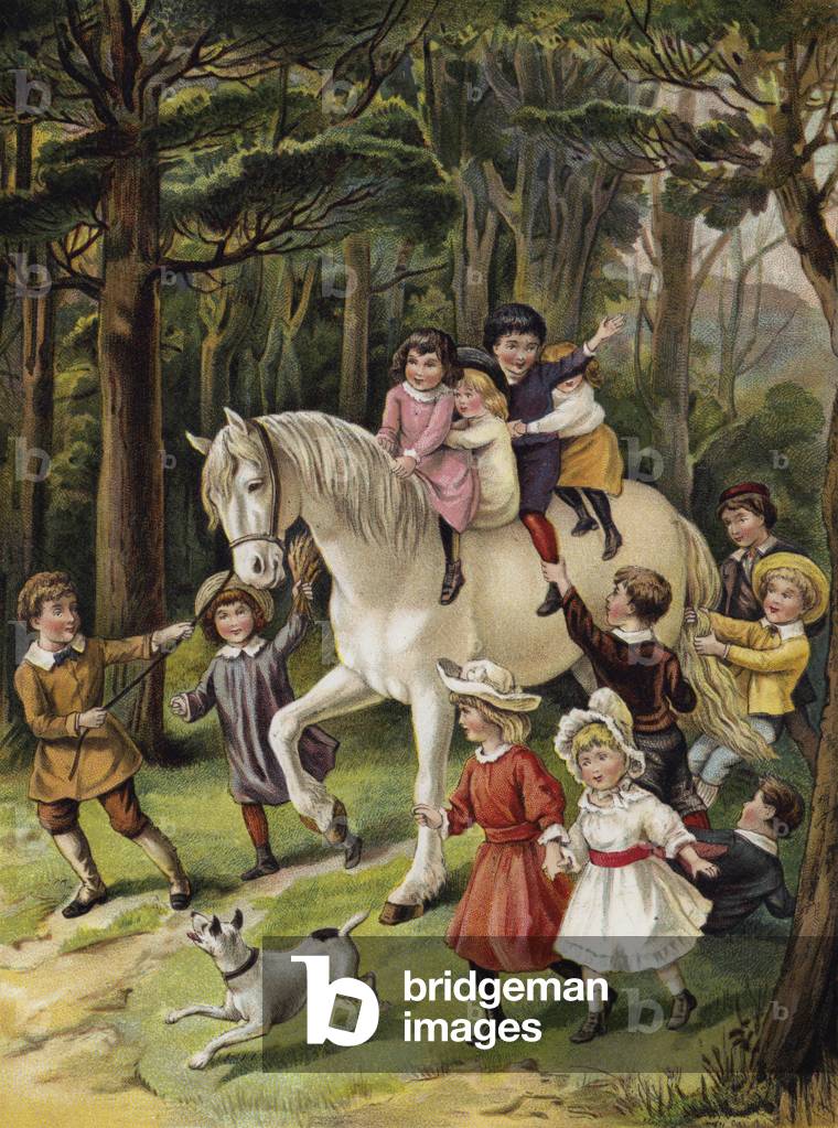 They rode him bareback in and out of the trees (chromolitho)