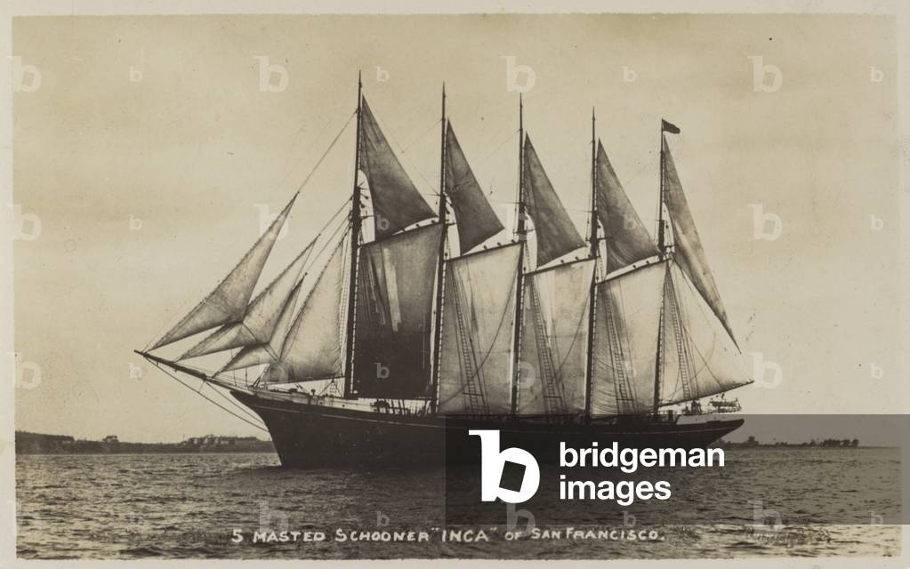 5 masted schooner Inca, of San Francisco (b/w photo)
