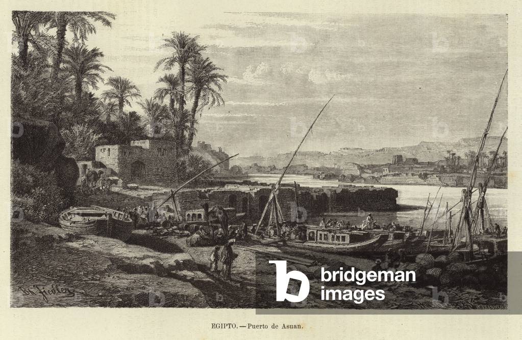 Egypt - Port of Aswan (engraving)